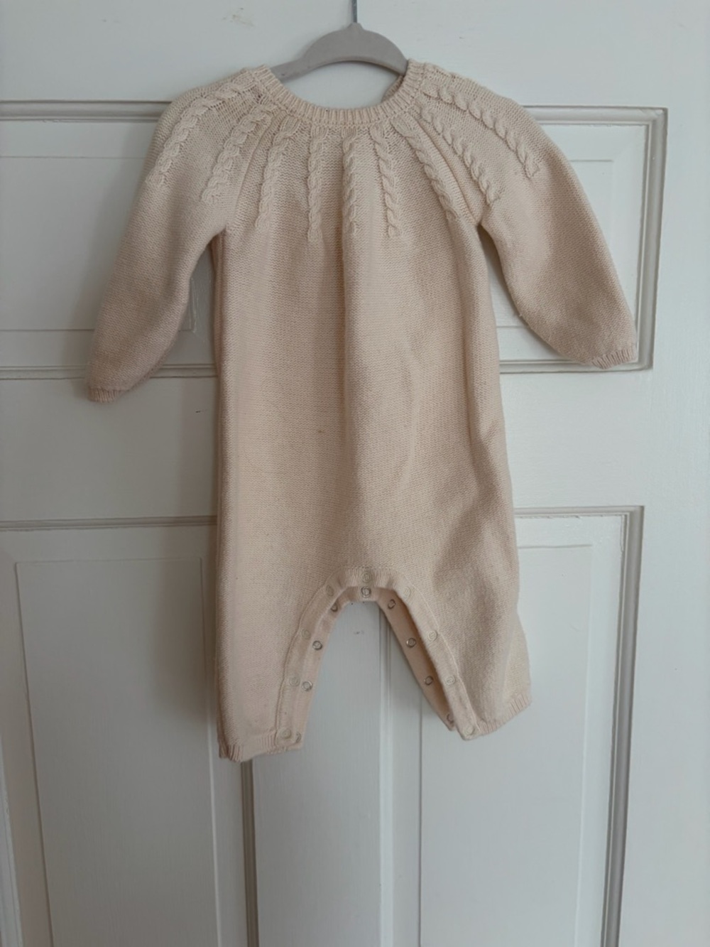 Cyrillus Cream Knit Cable Yoke Baby‎ One-Piece Onesie 6M